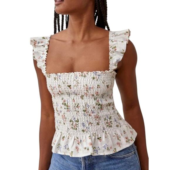 Reformation Linen Tank Top Junebug Sleeveless Smocked Floral Shirt - Picture 1 of 10